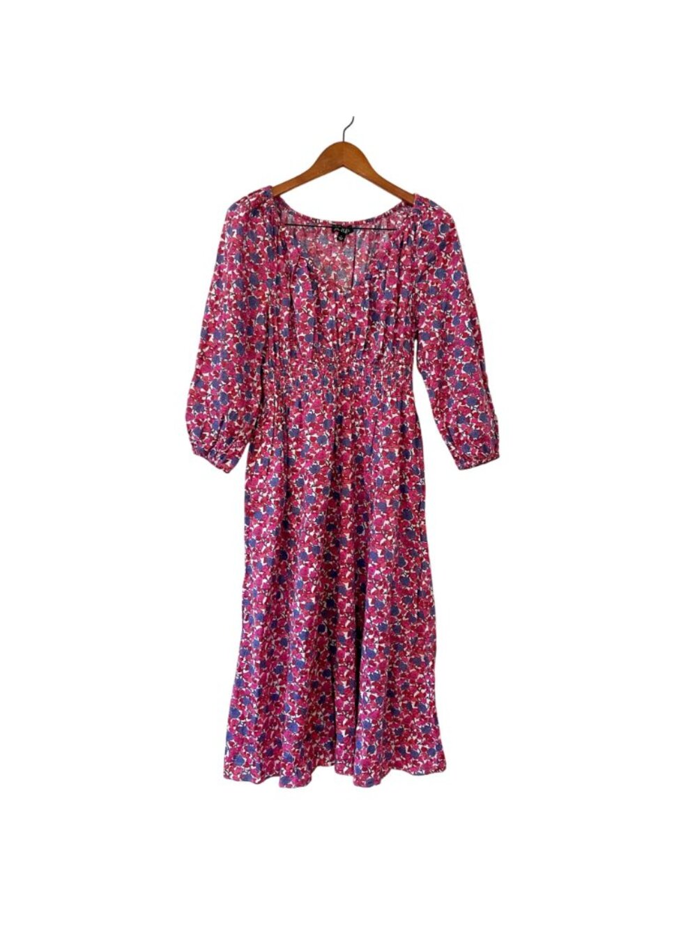 J. Crew V-neck Midi Dress in Berry Floral, Size Small - Picture 2 of 6